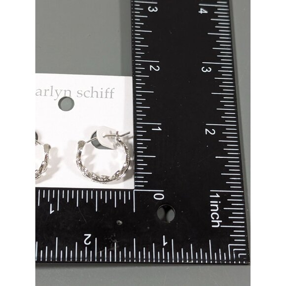 Marlyn Schiff Silver Tone Rhinestone Leaf Vine Hoop Earrings Pierced NEW - Picture 5 of 5